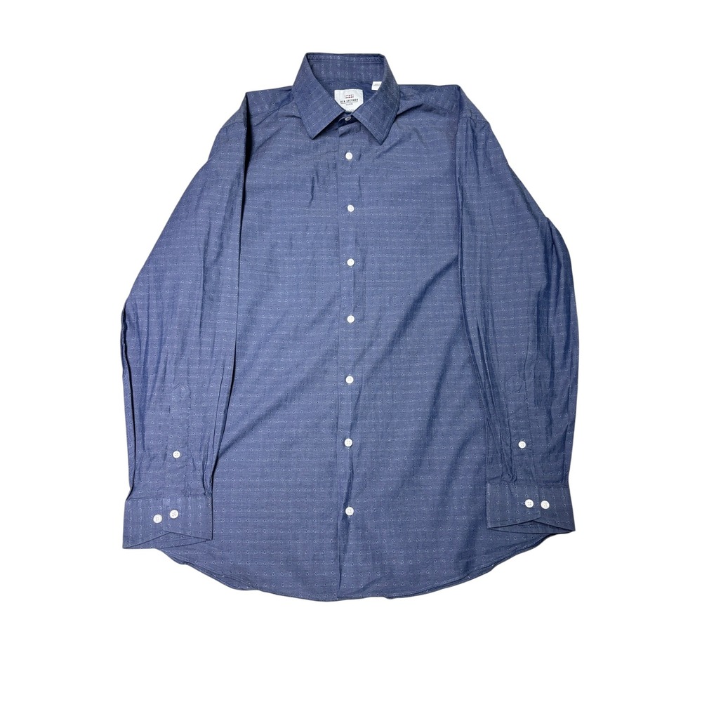 Ben Sherman Tailoring Slim Fit Blue Paisley Print Cotton Dress‎ Shirt Neck 16